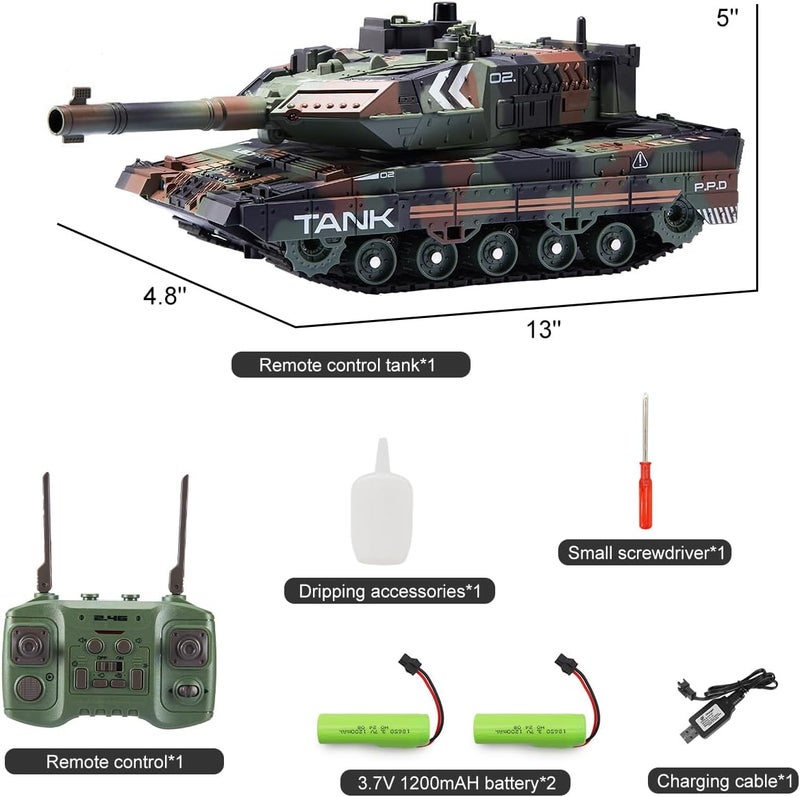 Hitish RC Tank That Shoots for Kids - 2.4Ghz Remote Control Army Tank Toys with Auto Demo Sound Light Smoke - 13 Channel Military Vehicles Model Gift for Adults Boys Age 6-8 9-12, Army Green - Image 2